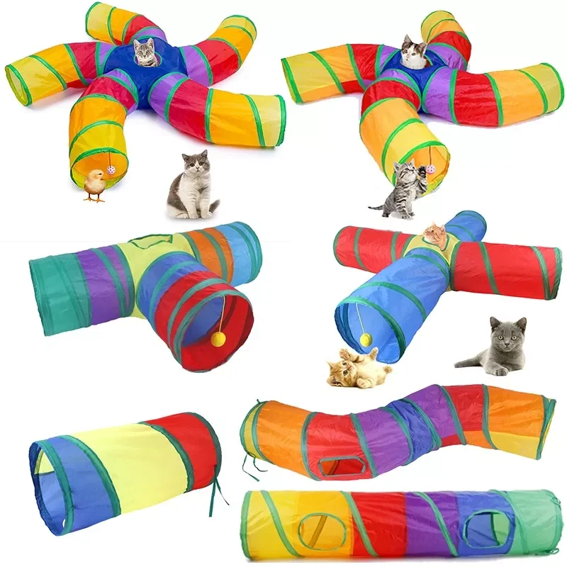 

2022New Cat Tunnel for Indoor Cats Large with Play Ball S-Shape 5 Way Collapsible Interactive Peek Hole Pet Tube Toys for Puppy