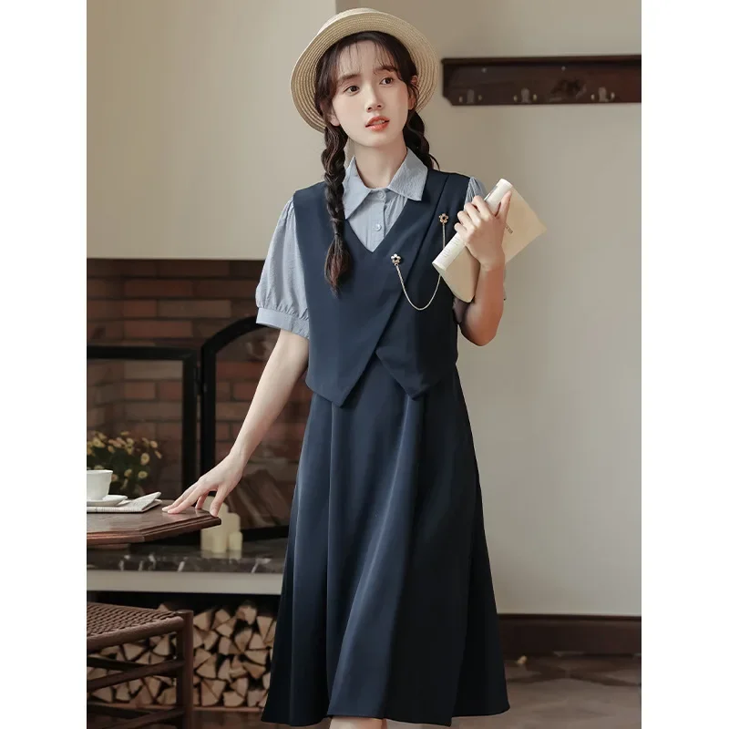 Французская Винтажная футболка из двух предметов женская одежда летняя для