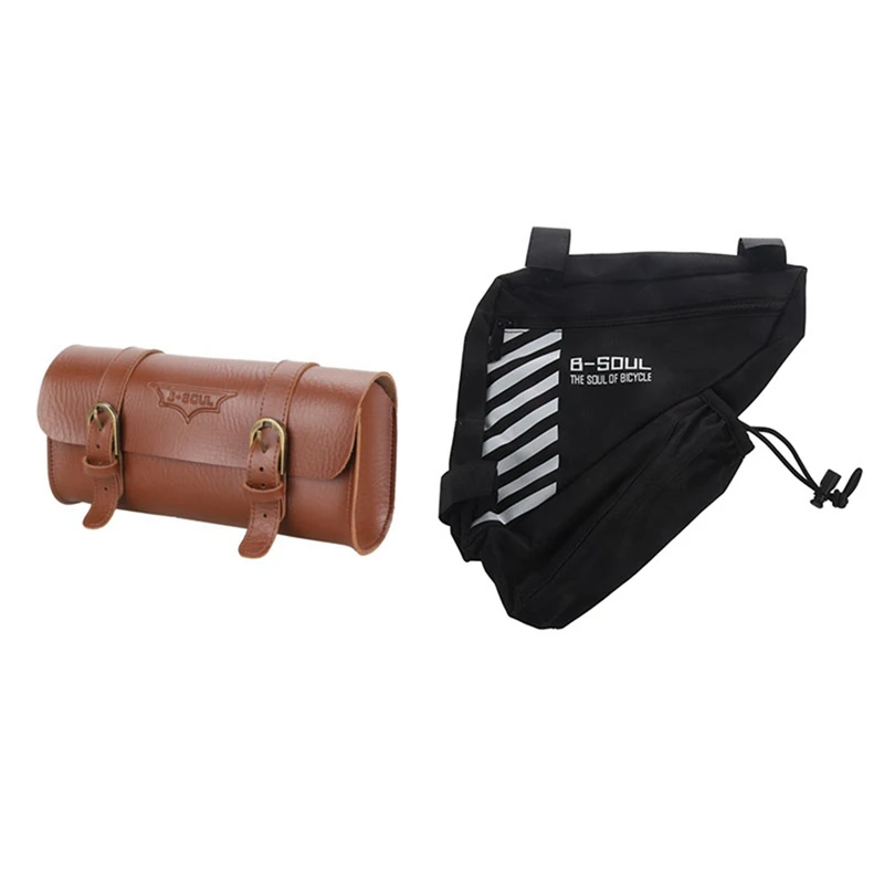 

B-SOUL 2 шт. велосипедная сумка: 1 шт. задняя Сумка, седельная сумка, велосипедная сумка, коричневая и 1 шт., велосипедная треугольная сумка, черна...