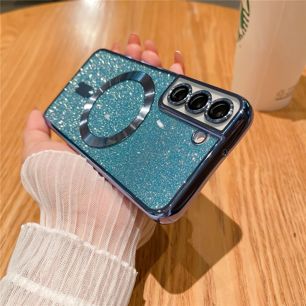 

Luxury bling Glitter Magnetic Case for Magsafe Wireless Charging for Samsung Galaxy S23 Ultra S21 FE S22 Plus Plating Gold Cover