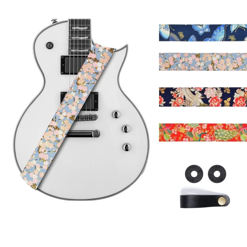 

Folk Guitar Strap Japanese Style Flowers Printing Pattern Creative Adjustable Canvas Bass Ukulele Musical Instrument Accessories