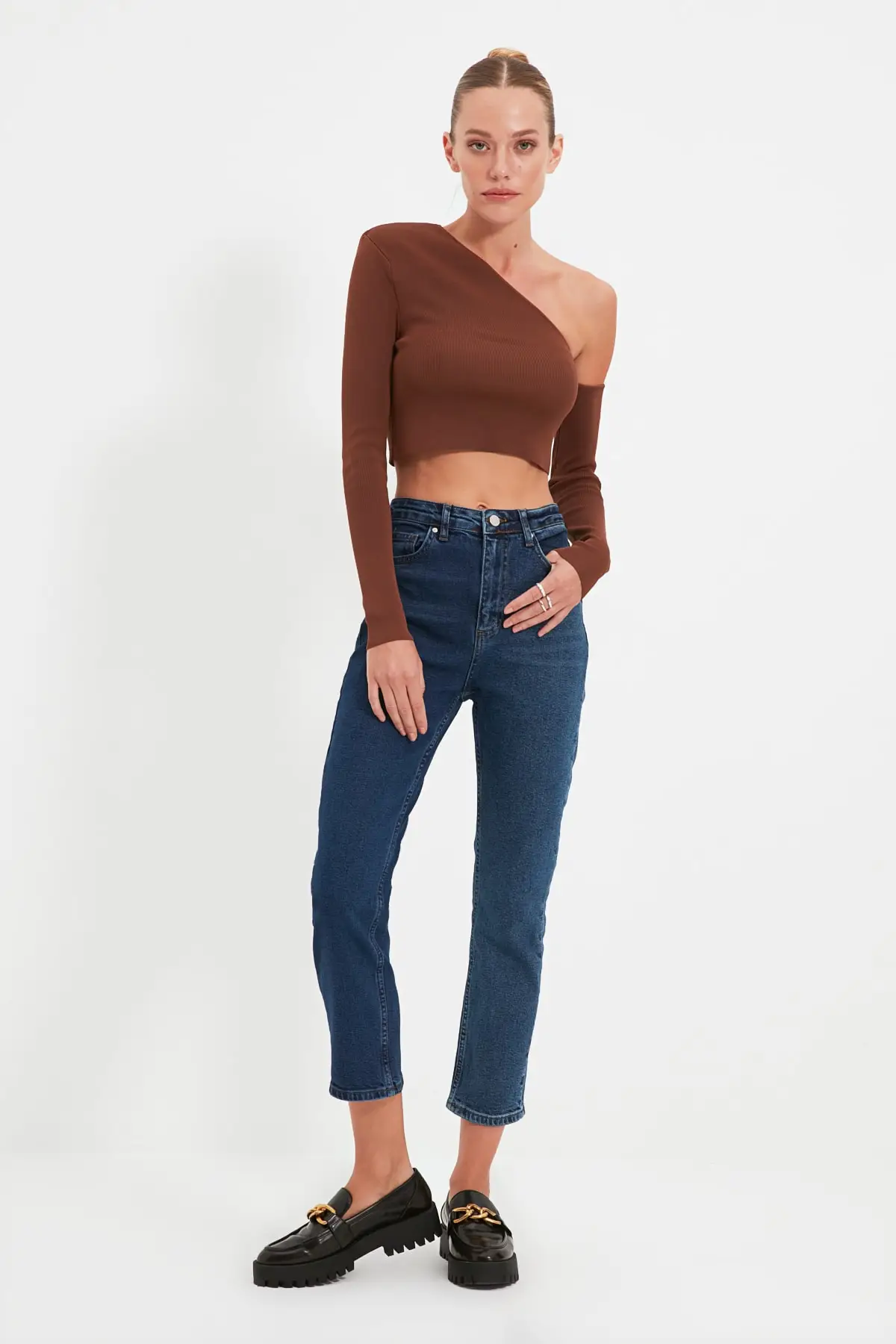 

Trendyol With Color Block High Waist Slim Fit Jeans TWOAW22JE0821