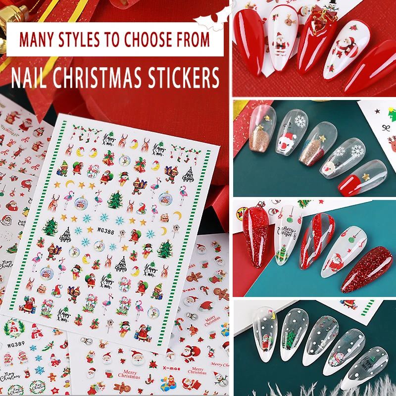 

3Sheet Fashion Red for Christmas Design 3D Nail Sticker Snowflake Elk Animal Theme Nail Water Decal Stickers Decoration Manicure