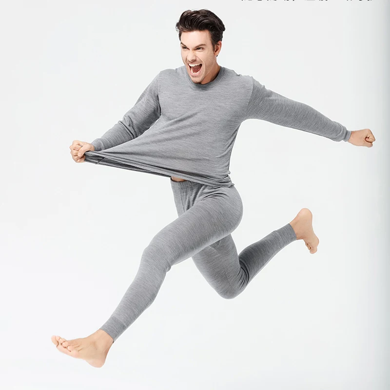 

Men 100% Merino Wool Winter 250gsm thickness Thermal Warm Underwear set Breathable Tops Pants Set
