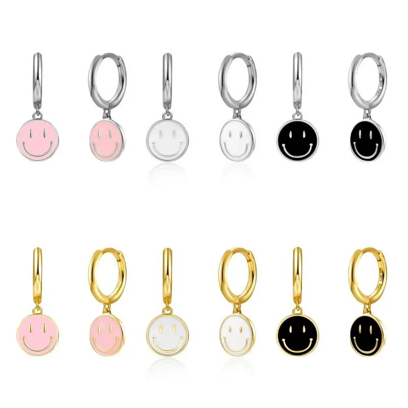 

Gold Color Filled Hoop Drop Earrings for Women Smiling Face Blue Pink White Enamel Dangle Earrings Fashion Jewelry Wholesale