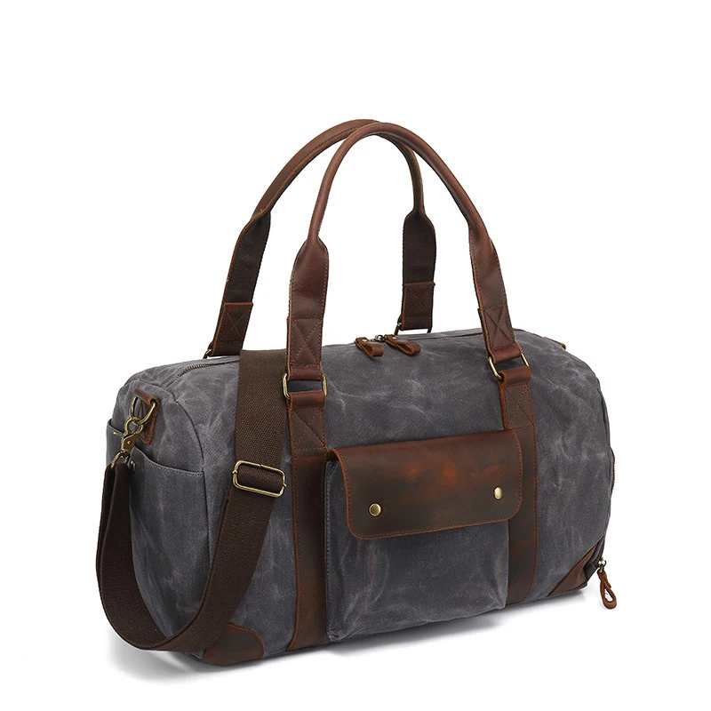 Vintage Men's Business Travel Tote Bag Canvas w/Cow Leather Sports Luggage Travel Bag