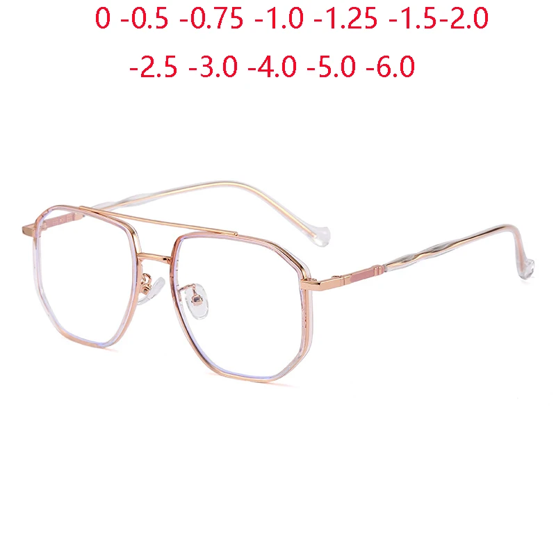 

Double Beam Blue Light Blocking Myopia Prescription Spectacles Women Big Frame Polygon Nearsighted Glasses 0 -0.5 -0.75 To -6.0