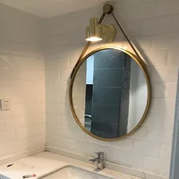 Nordic Bathroom Mirror Round Wall Mounted Mirror Hanging Ornament Salon Bathroom Bedroom Decor Makeup Mirror With Metal Strap