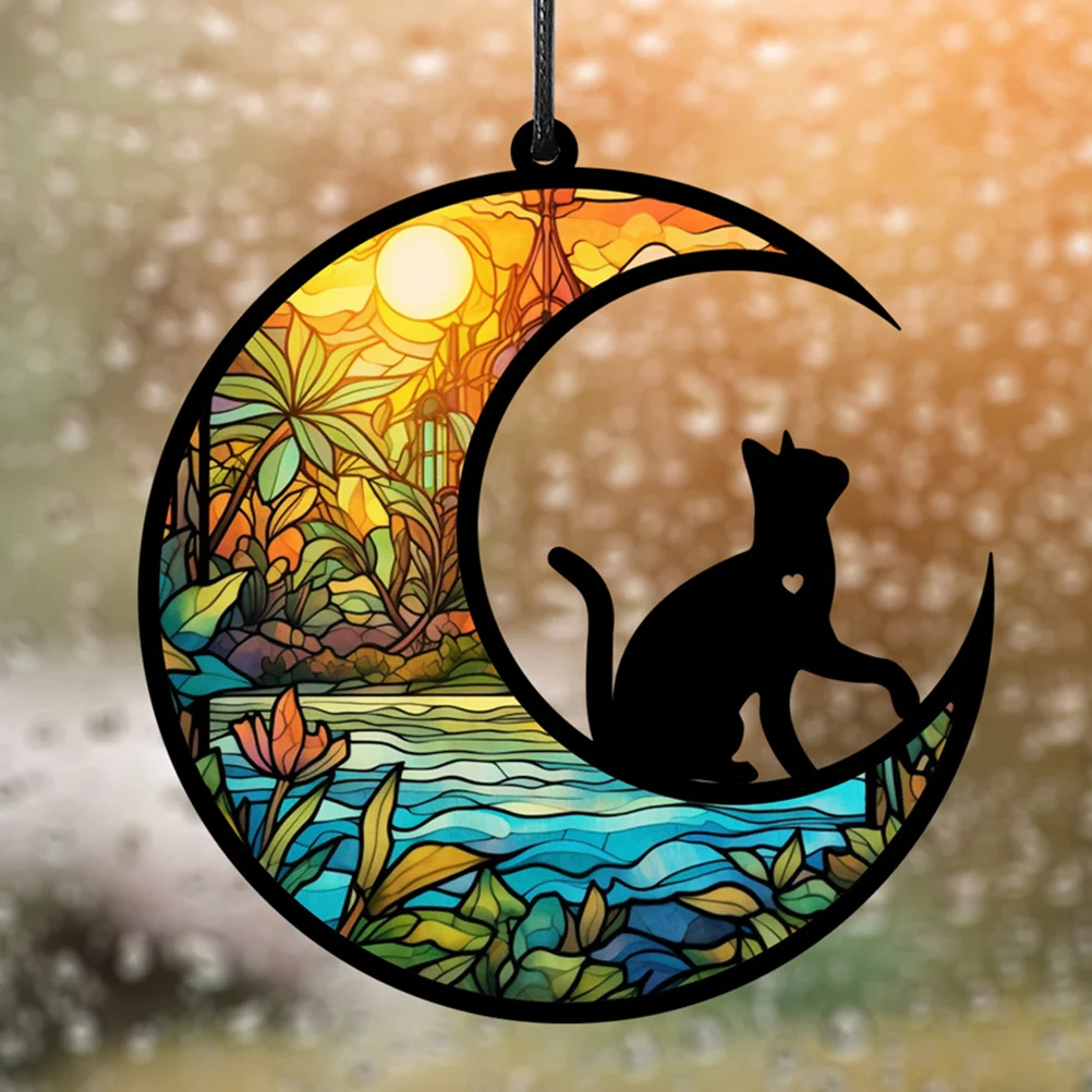 

Acrylic Moon Cat Shaped Decoration Garden Hanging Ornament Cat Moon Pendant