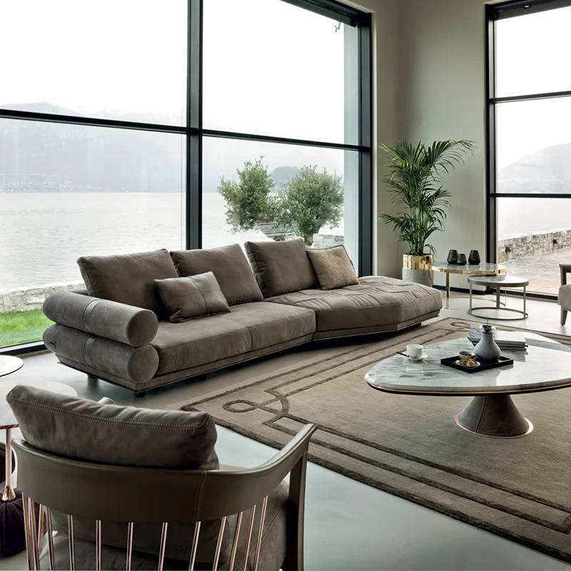 

Italian Longhi sofa Italian light luxury post-modern imported frosted leather living room villa three-person chaise furniture