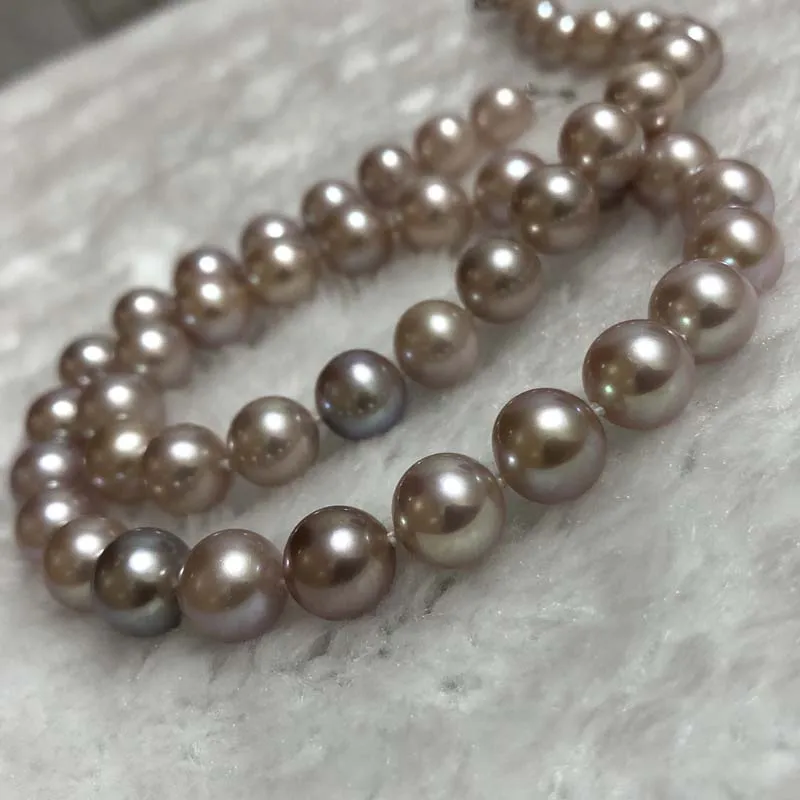 ELEISPLJEWELRY AAA GORGEOUS Purple 8-9MM Round Pearls Necklace G14K Clasp For Marry Gift #2300112