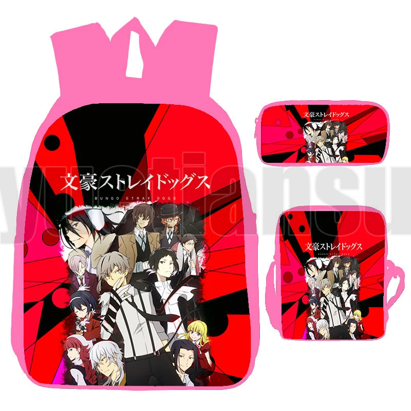 Японские школьные ранцы для девочек-подростков, комплект из розового рюкзака с 3D принтом «бродячие псы» для путешествий, дазай Осаму, 12 дюйм...