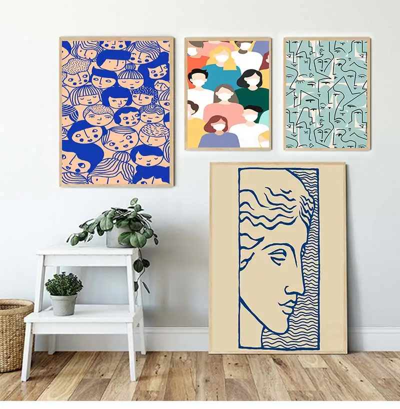 Абстрактная линия Рисование лица красочные картины на холсте настенные