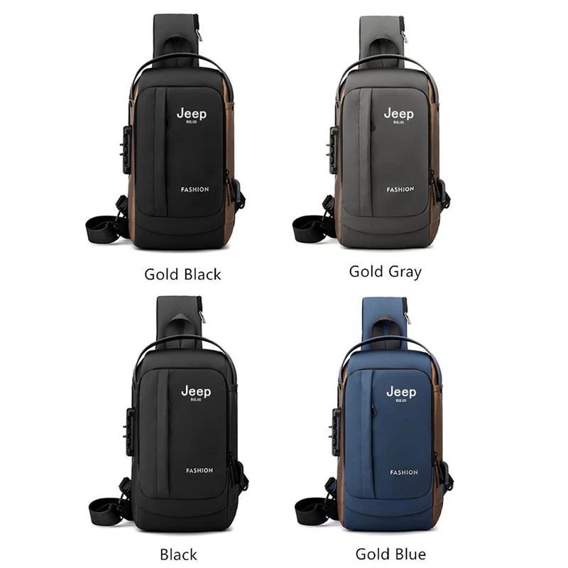 JEEP BULUO Brand High Quality Men USB Crossbody Shoulder Bags Chest Sling Safety Lock Male Anti-theft Fashion Travel Pack