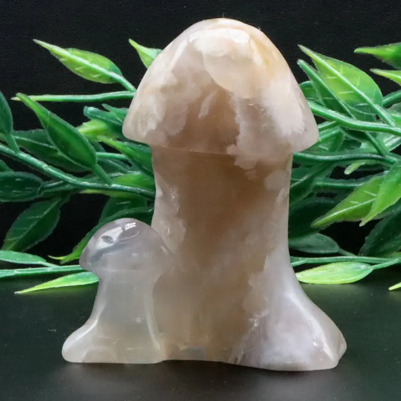 

2.8inch 110g Natural Flower Agate Carved Mushroom Statue Quartz Hand Polished Healing Crystal Reiki Trinket Gift Room Ornament