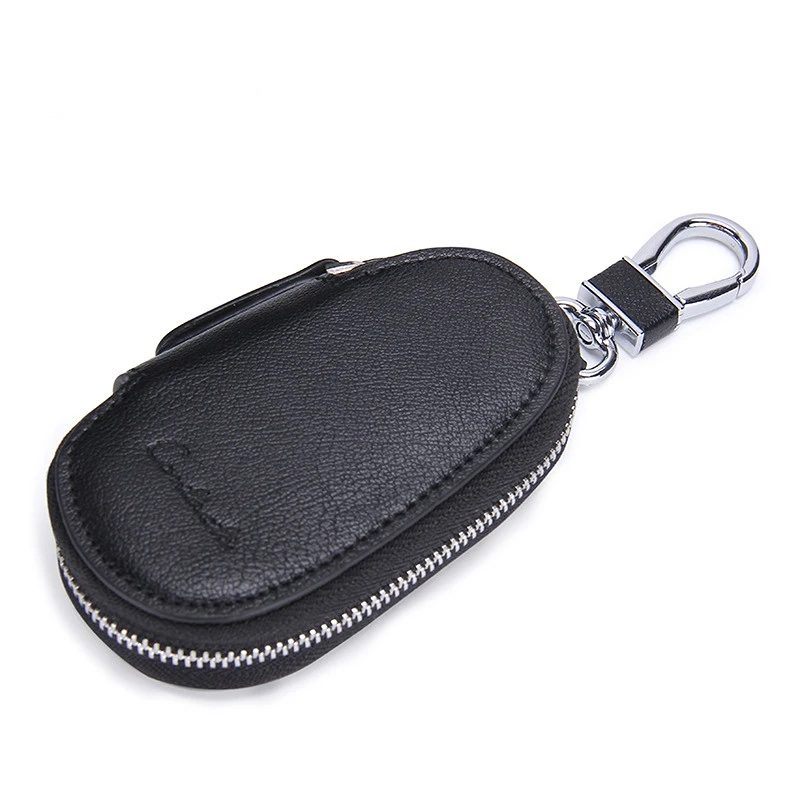 Men Car Key Pouch Casual Genuine Cow Leather Black Key Holder for Unisex