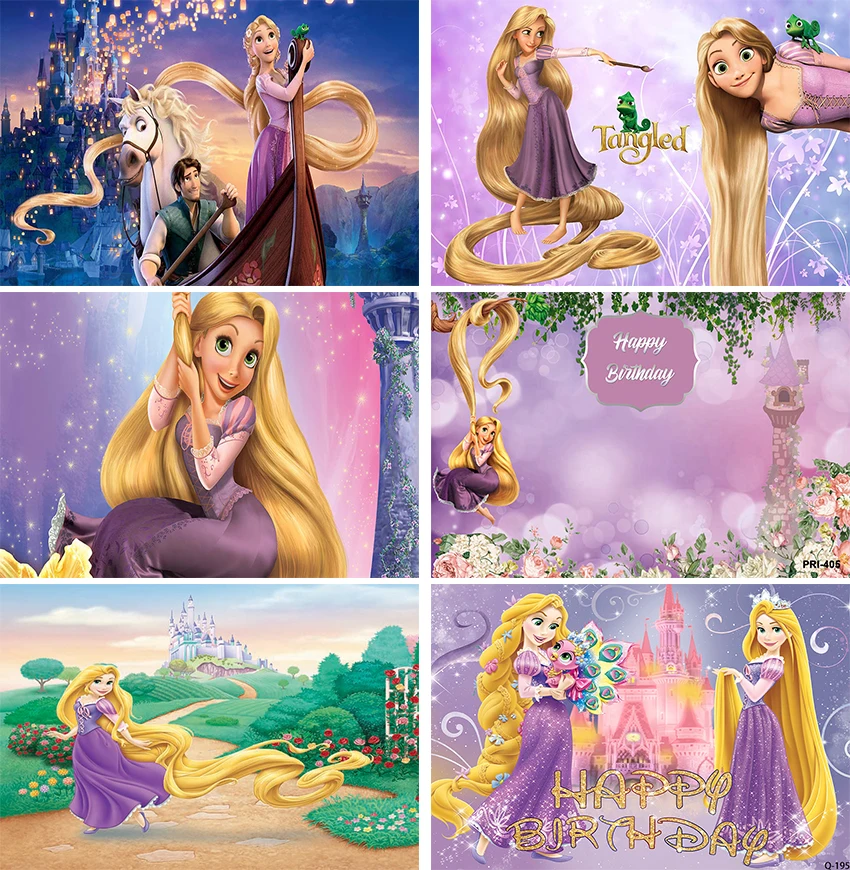 

Disney Tangled Rapunzel Princess Backdrops for Girls Birthday Party Cake Baby Shower Photography Backgrounds Custom Supplier