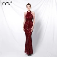 sequin beads dress 2022 chic and elegant mermaid sleevesless woman long formal prom party gown bridesmaid evening dress robes de