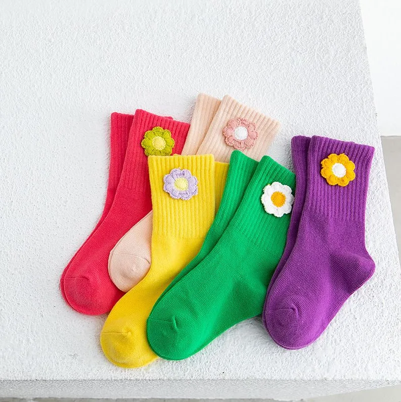 RiniKinda 5 Pairs/pack Autumn New Children's Socks Cute Cartoon Baby Cotton Socks For Boys Girls Princess Japanese Tube Socks