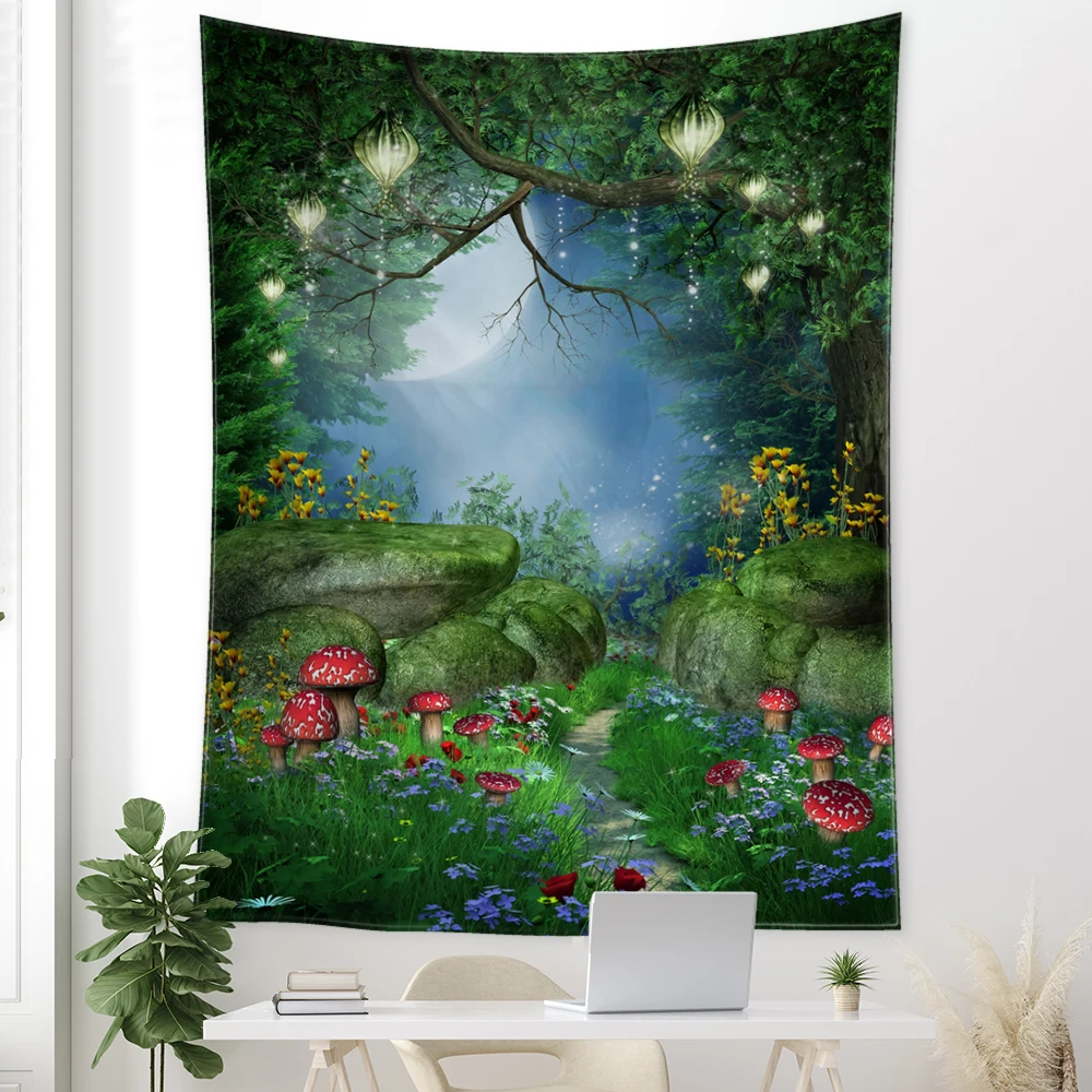 

Forest Landscape Tapestry Wall Hanging Bohemian Style Witchcraft Psychedelic Tapiz Aesthetics Room Home Decor