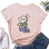 basic graphic women t shirt o neck cool summer fashion female cotton t shirt white cartoon dinosaur short sleeve loose tops tees