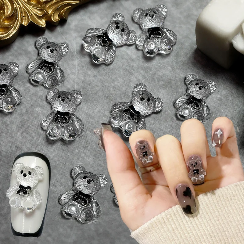 

5/10pcs Jelly Bear Nail Art Decoration 3D Transparent Flat Back Cute Crystal Bear Charms Rhinestone Gems Manicure Nail Accessory