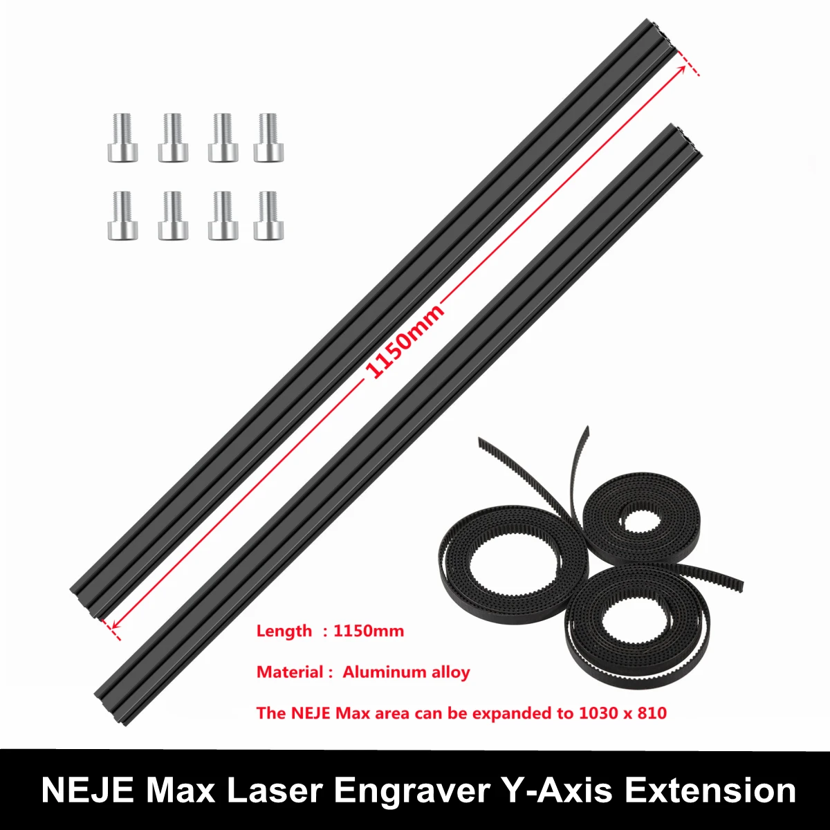NEJE 1150mm Black Aluminum Profile Rail for NEJE 3 MAX,NEJE 3 Pro,NEJE 2S Max 80W/30W Laser Engraver Y-Axis Extension Tool