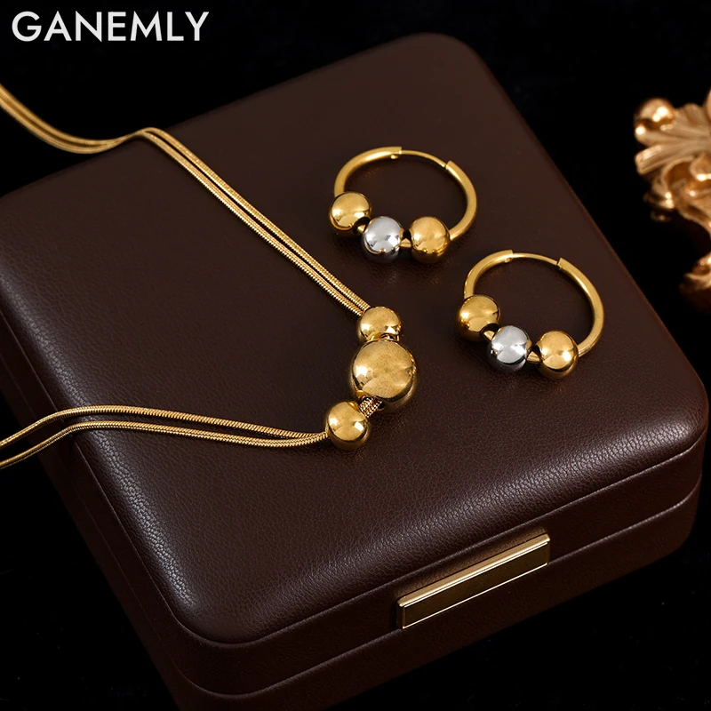 Ожерелье и серьги GANEMLY из нержавеющей стали 316L с шариками для женщин модное