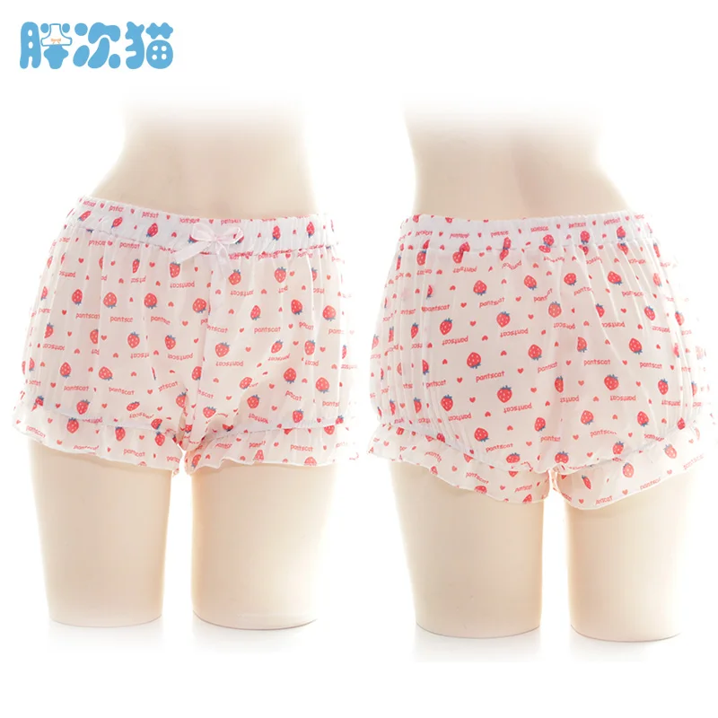 Chiffon Strawberry Printed Leggings Girl Bloomers Japanese Bottoming Pumpkin Pants Shorts
