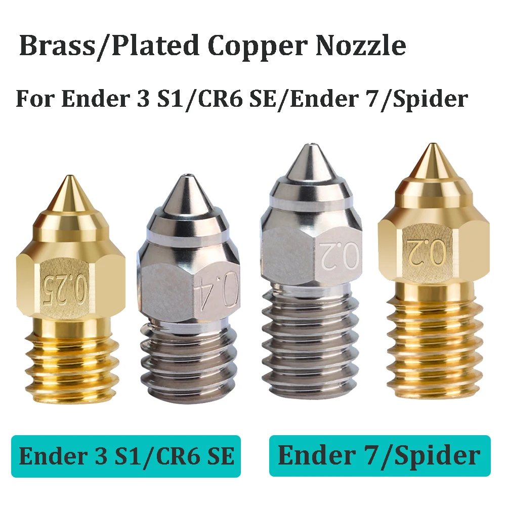 

2pcs Spider Nozzles Ender-7 Plated Copper Nozzle 3D Printer Parts M6 Thread Brass Nozzles For Ender 7 Spider Ender-3 S1 CR-6 SE