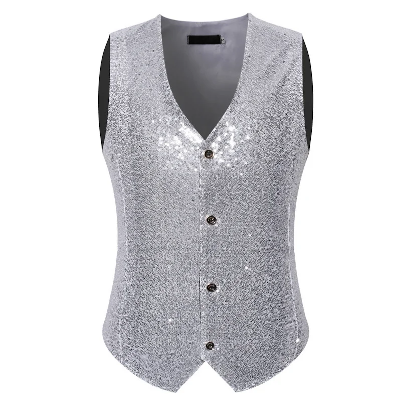 # 4805 Золото Серебро Красный Синий Черный Жилет с Блестками Мужской V-образным