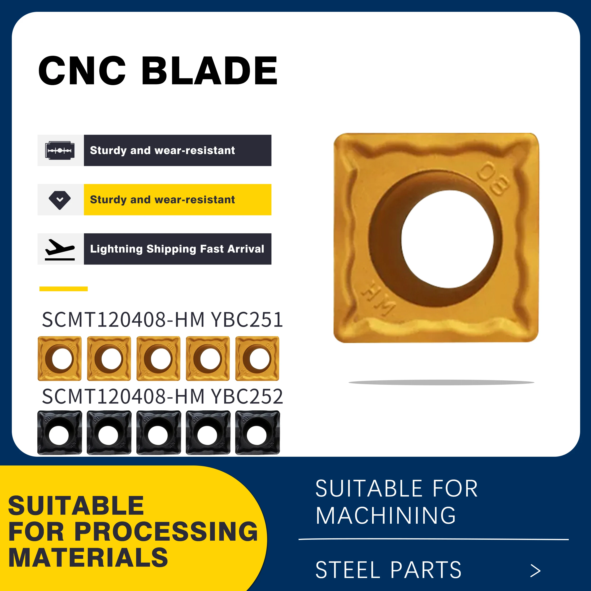 

10Pcs SCMT09T304 SCMT09T308 SCMT120404 SCMT120408-HM YBC251 YBC252 Original Carbide Insert CNC Lathe Turning Blade Wearable Tool