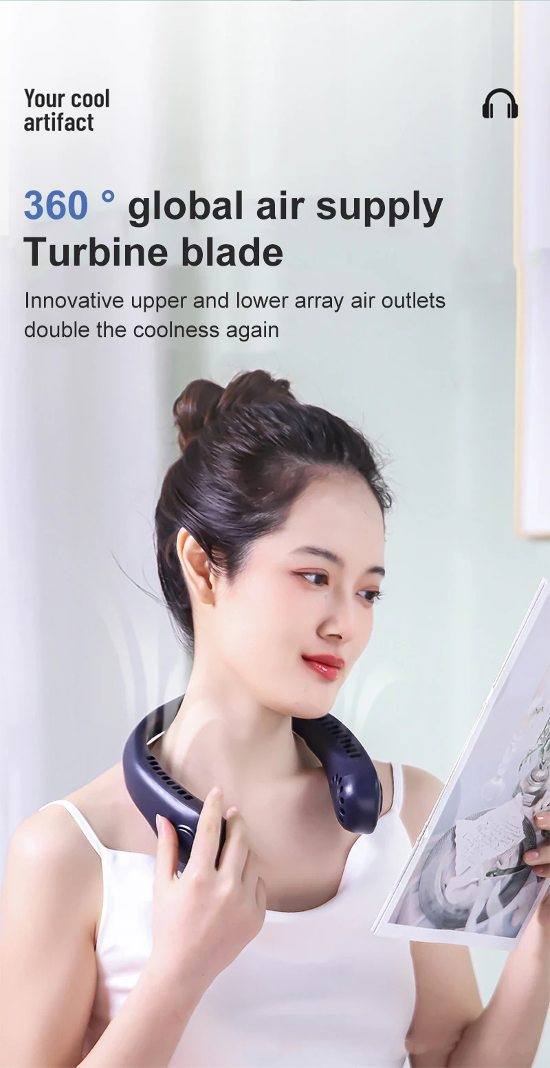 

Безлистный подвесной шейный вентилятор для шеи, вентиляторы для холодного воздуха, перезаряжаемый регулируемый вентилятор с шейным ободом