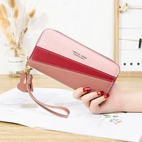 womens long color contrast wallet female stitching zipper high capacity coin purses card holder bag for phone clutch money clip
