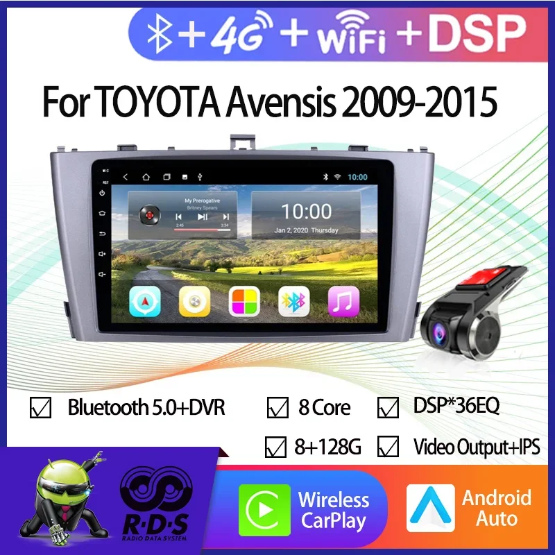 Автомобильный GPS-навигатор Android 11 для TOYOTA Avensis 2009-2015 аудиорадио стерео головное