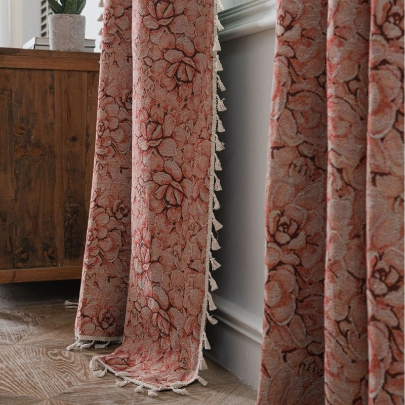 Готовые шторы в американском стиле жаккардовые занавески с розовыми