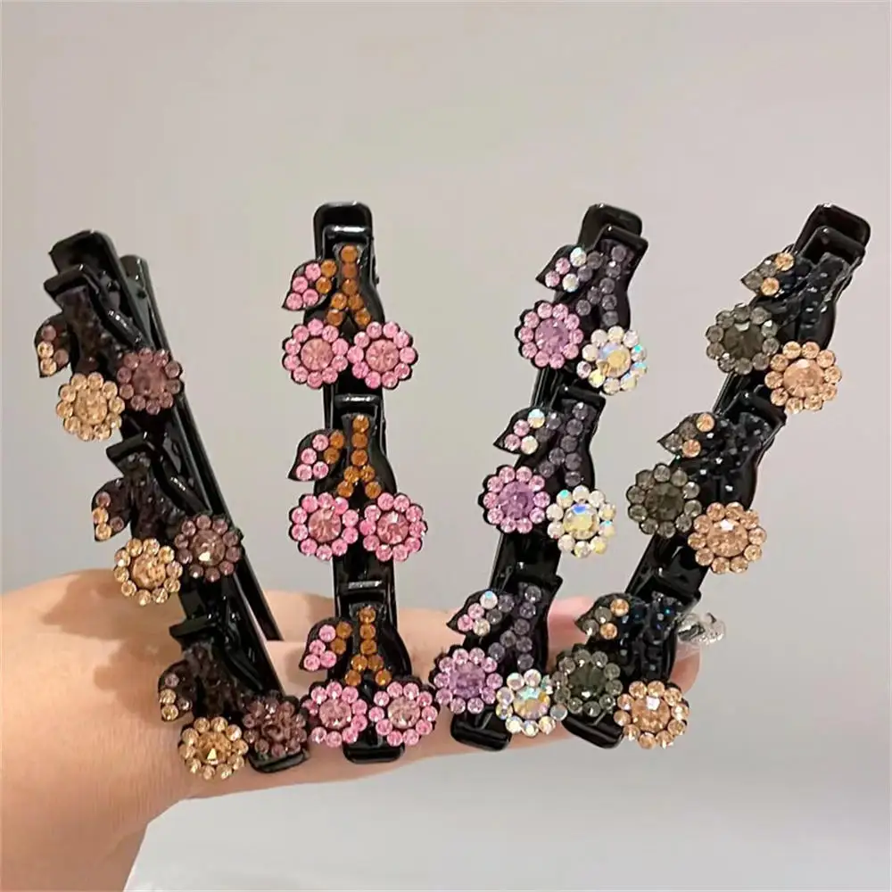 

New Cherry Rhinestone Glitter Crystal Stone Braided Hair Clip Ladies Fashion Double Bangs Hair Clip Girls Braided Hair Styling