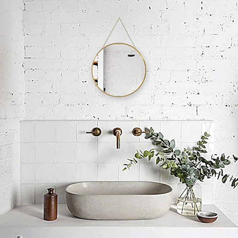 

Hanging Circle Mirror Wall Decor Gold Round Mirror with Hanging Chain for Bathroom, Bedroom, Vanity, Living Room, Entryway