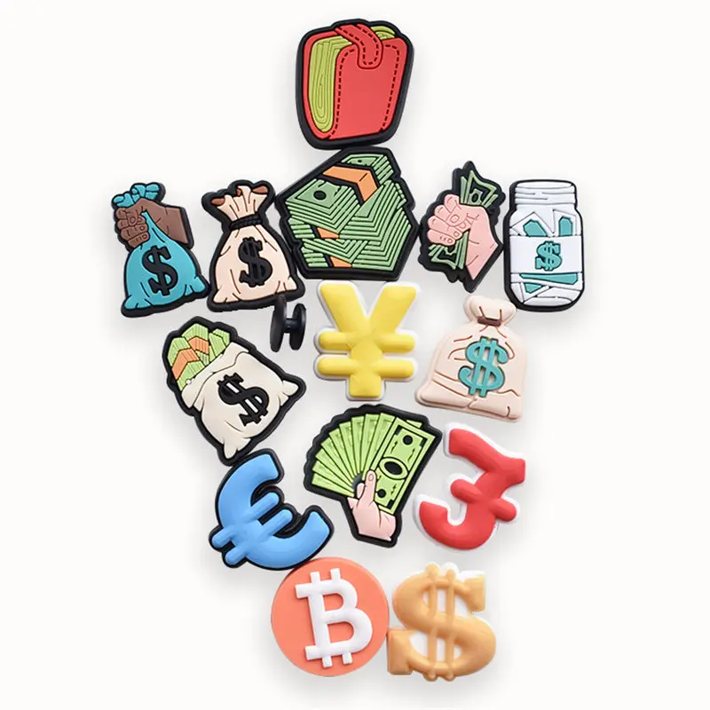 

1pcs Money Lucky PVC Shoe Charms DIY Shoe Aceessories Fit croc Clogs buckle Decorations adult kids X-mas Gifts jibz