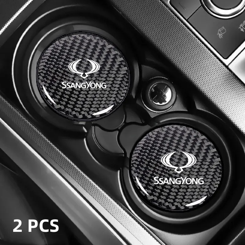 

2Pcs Carbon Fiber Car Water Coaster Cup Mat Bottle Holder Anti-slip For SsangYong Actyon Korando Kyron Musso Rexton Tivoli