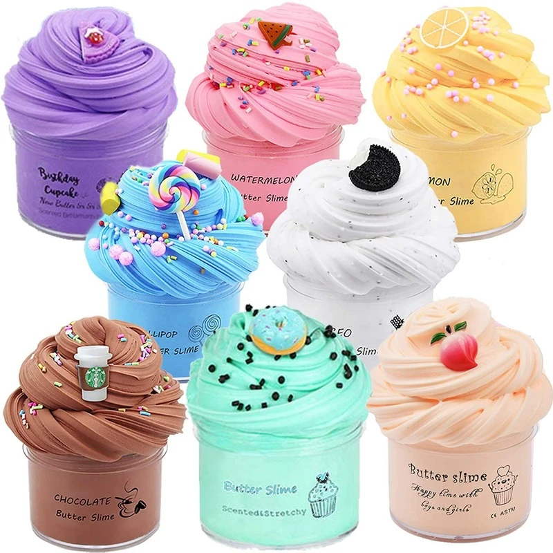 70ml Fruit Cake Slime Fluffy Floam Kids Modeling Clay Toys Polymer Non-toxic Cotton Biscuit Slime Anti Stress Gift for Kids