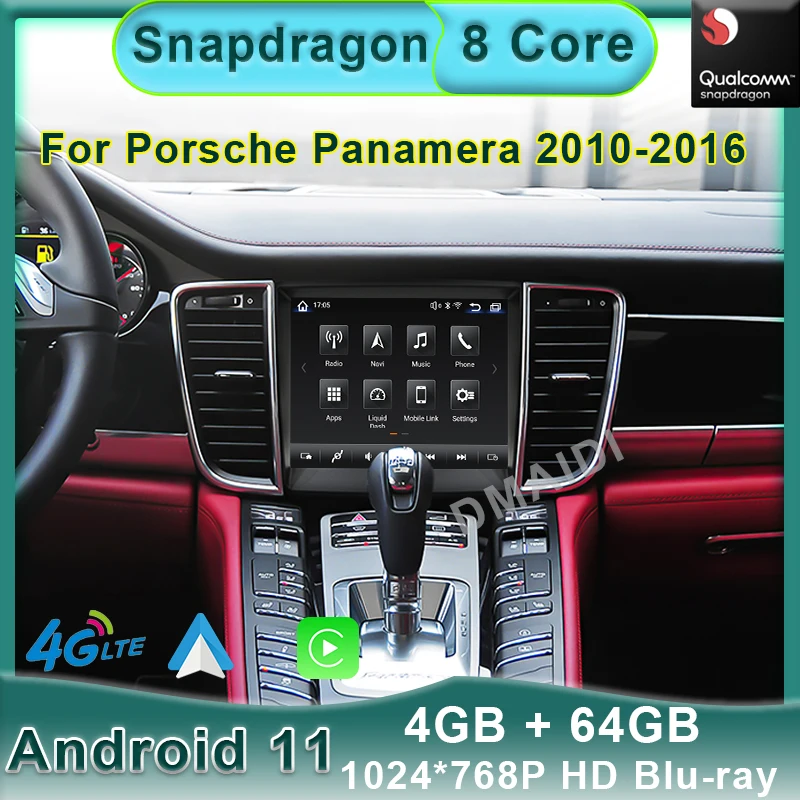

Snapdragon Android 11 8Core 4+64GB Car Radio GPS for Porsche Panamera 2010-2016 with IPS HD Screen DSP 4G carplay 4GLTE