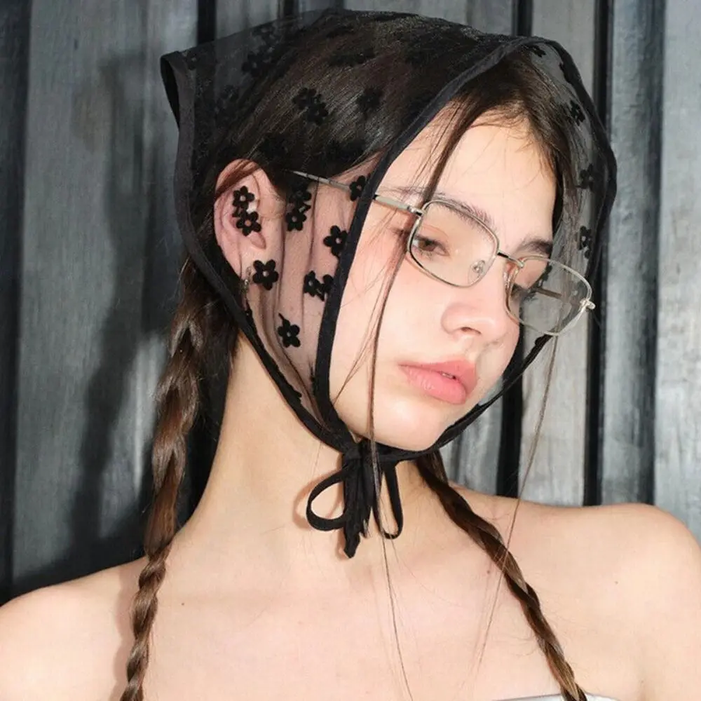 Женский Кружевной Треугольный Шарф С Цветочным Принтом Повязка На Голову В Стиле