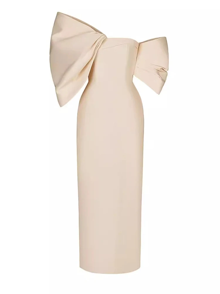 DEAT Элегантное платье в стиле пэчворк с бантом без бретелек модные односторонние