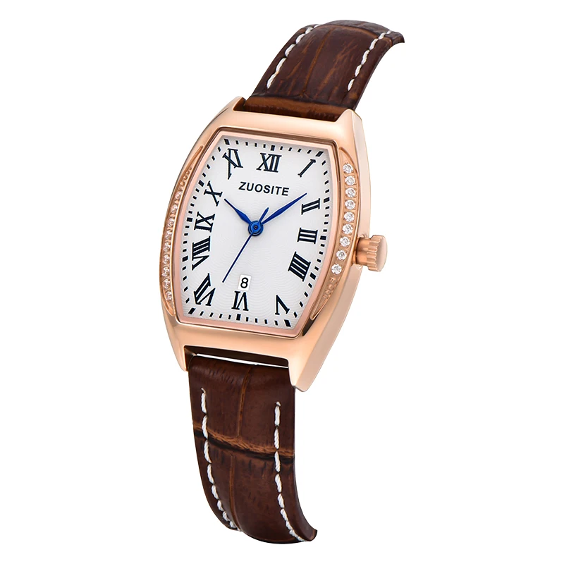 Elegant Red Leather Watches Women Diamond Small Dial Steel Wrist Clock Female Gift Waterproof Luxury Youth Lady Wristwatch Brown