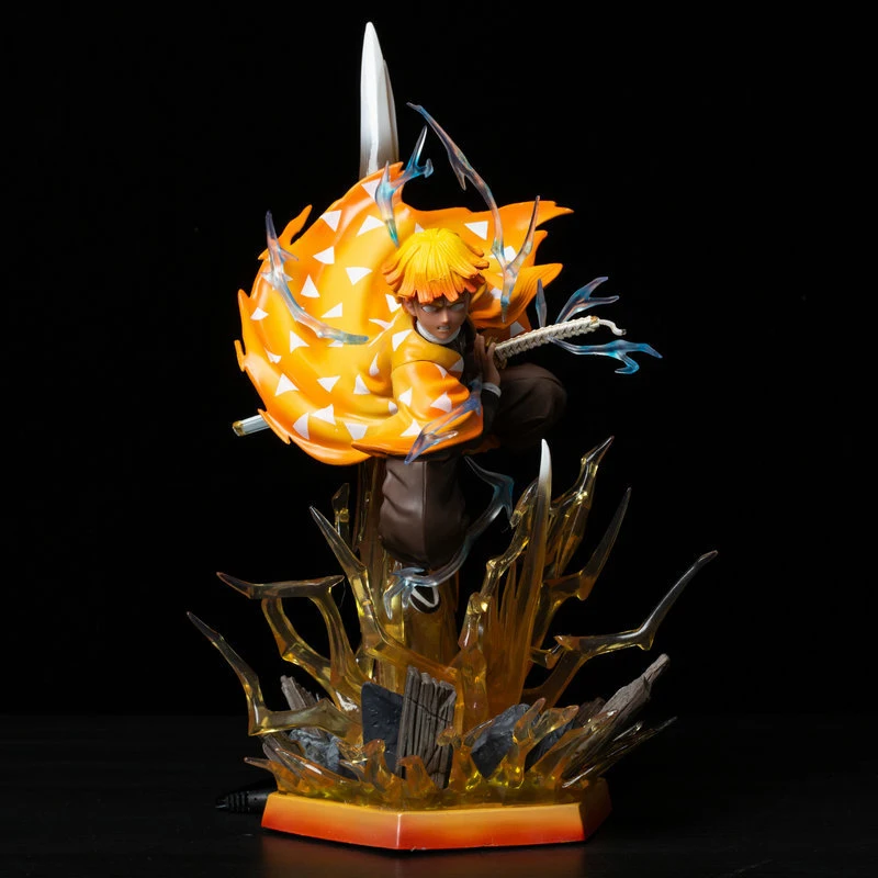 

Demon Slayer Agatsuma Zenitsu Model Thunderbolt Flash Double Headed Carving Anime Action Figures Luminous Statue Room Ornaments