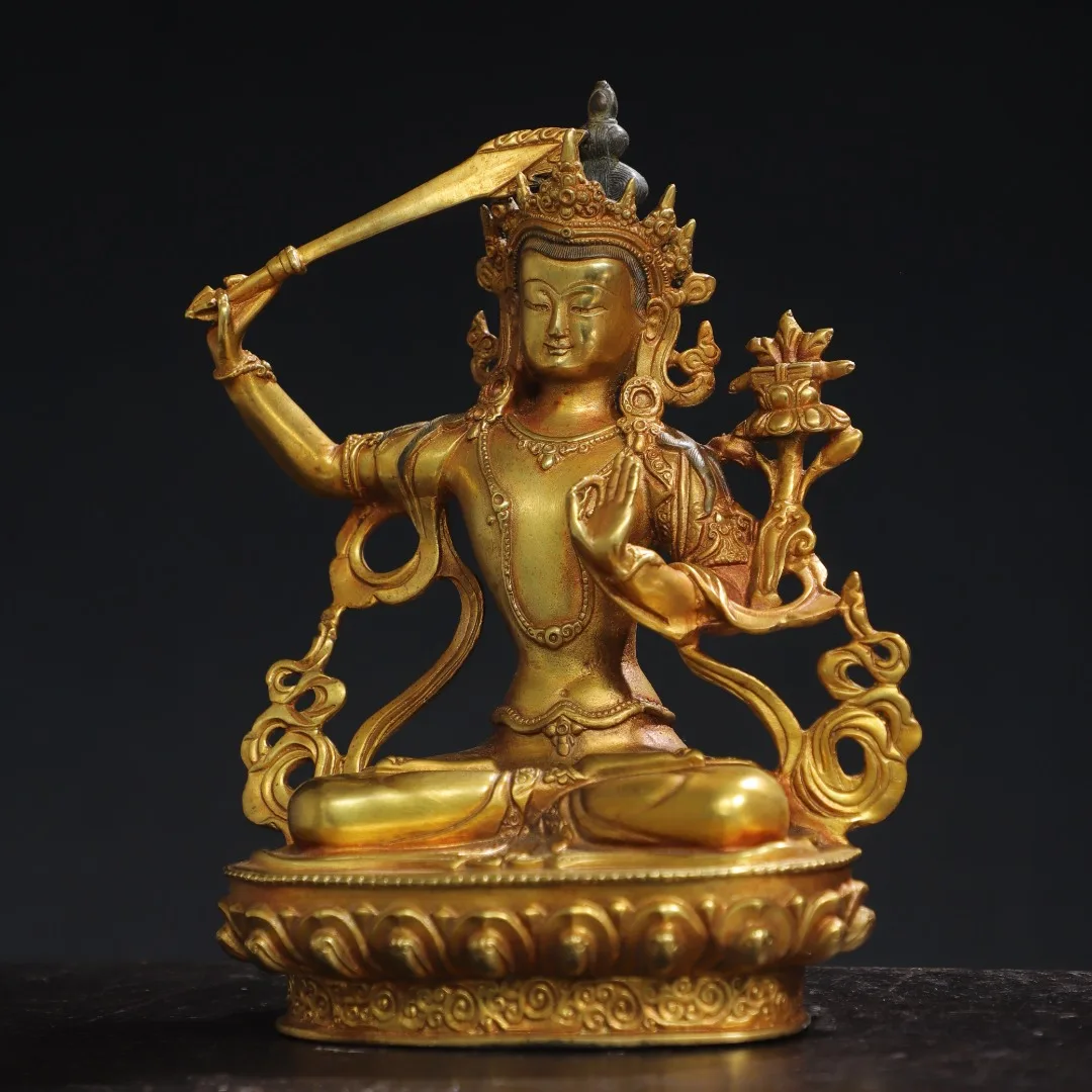 8-дюймовая коллекция тибетского храма старая бронза киноварь позолоченная