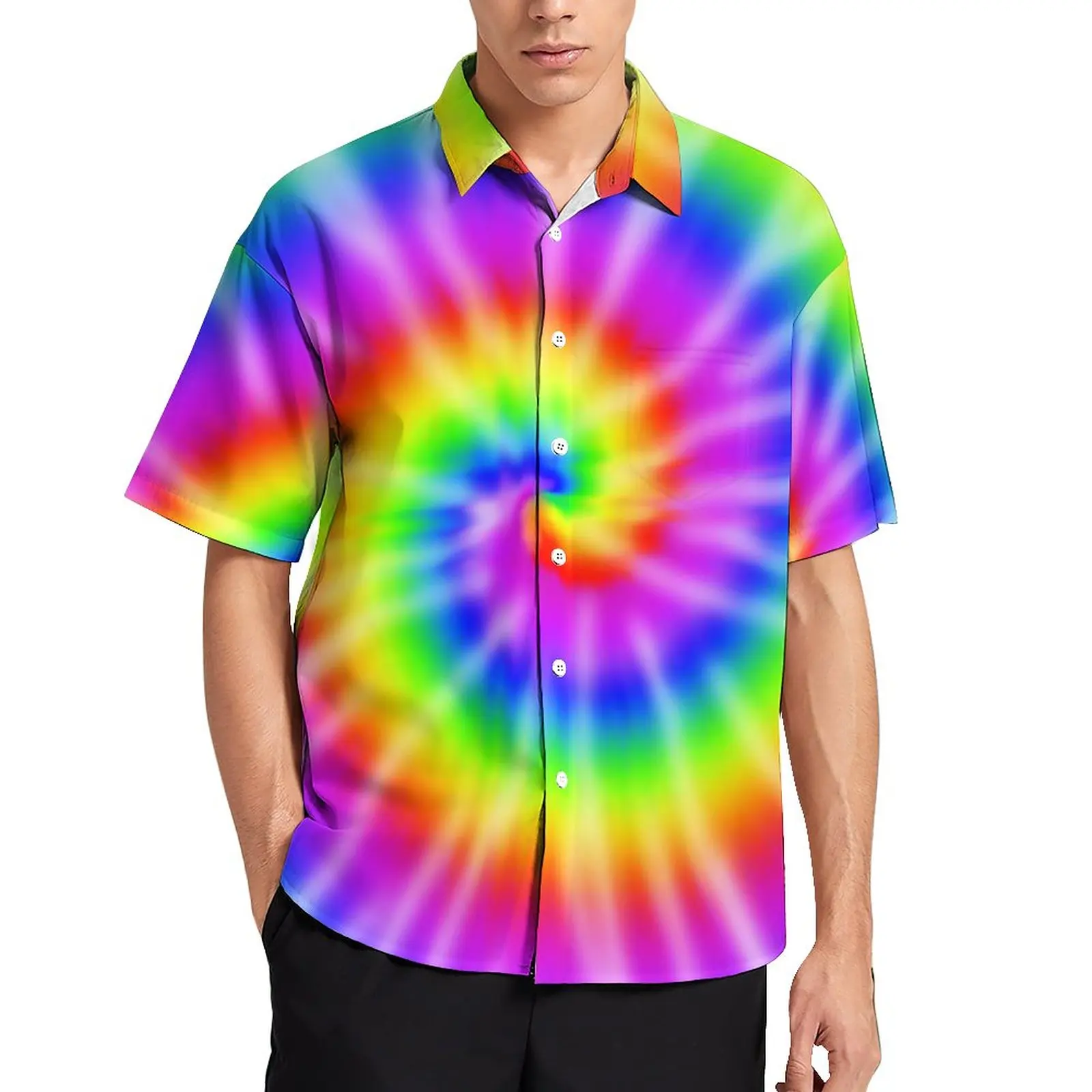 

Красочная рубашка для отпуска Tie Dye Радужная абстрактная Гавайская Повседневная рубашка мужские стильные блузки дизайнерский топ с коротким рукавом большого размера