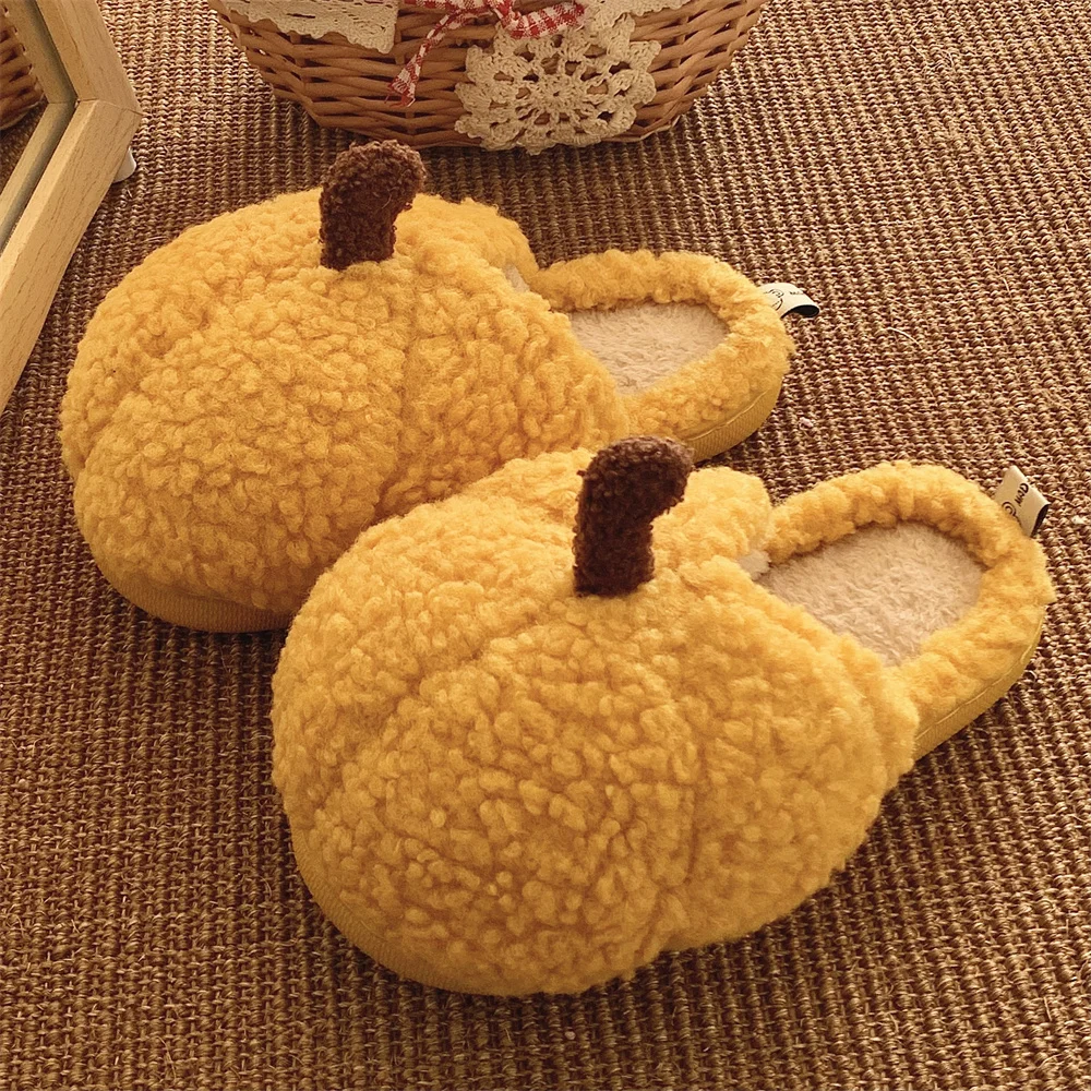 

Cute Pumpkin Cotton Slippers For Men And Women In Winter Couples Non Slip Warm Plush Home Shoes Indoor Household Shoes