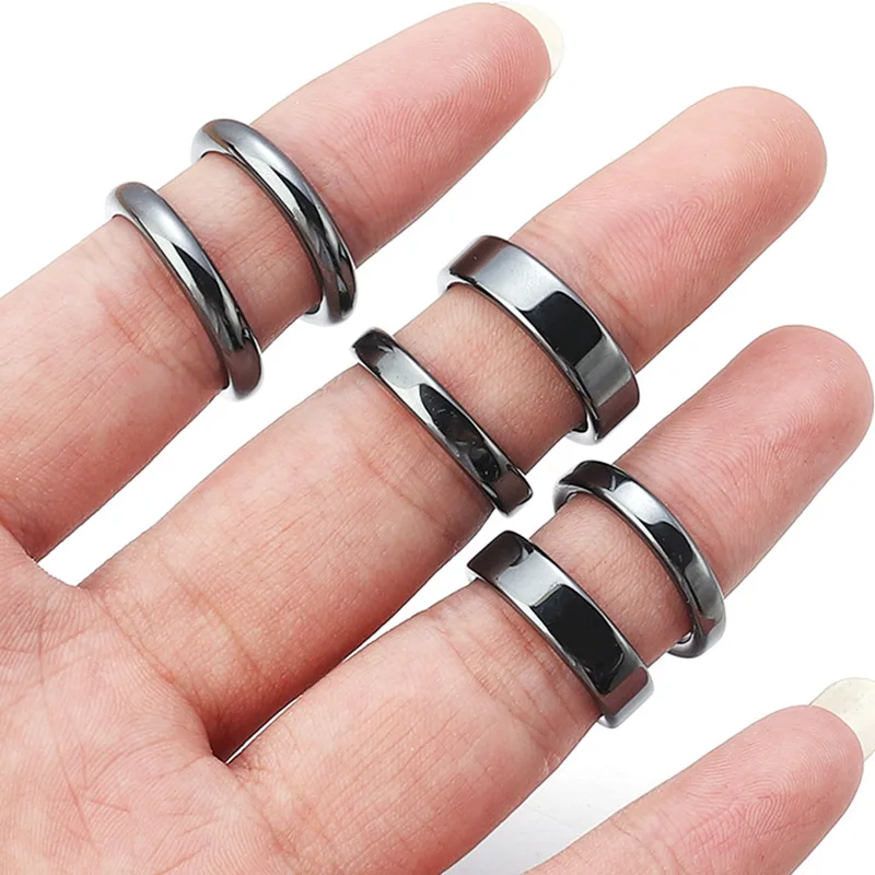 

Natural Stone Hematite Ring Couple Flat Arc Black Gallstone Rings Non-magnetic Ring Health Care Radiation Protection Ring Gift
